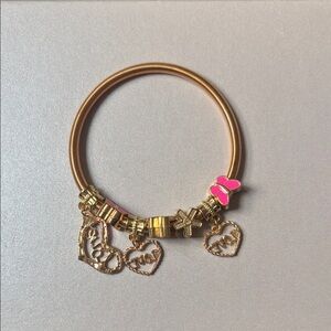 Gold Tone Charm Bracelet with Pink Butterfly & Heart Charms